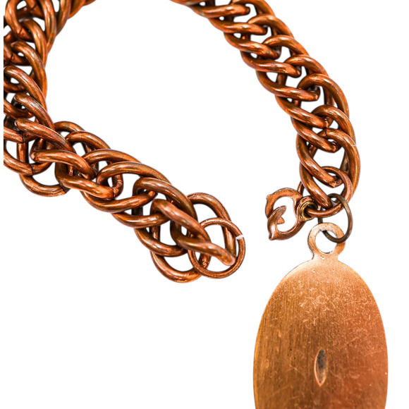 Vintage Solid Copper Curb Chain Bracelet With Bell Trading Post Roadrunner Charm - Picture 6 of 12